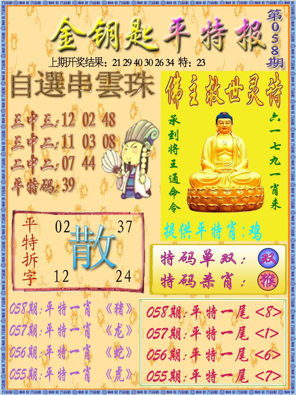 058期金钥匙平特报[图]