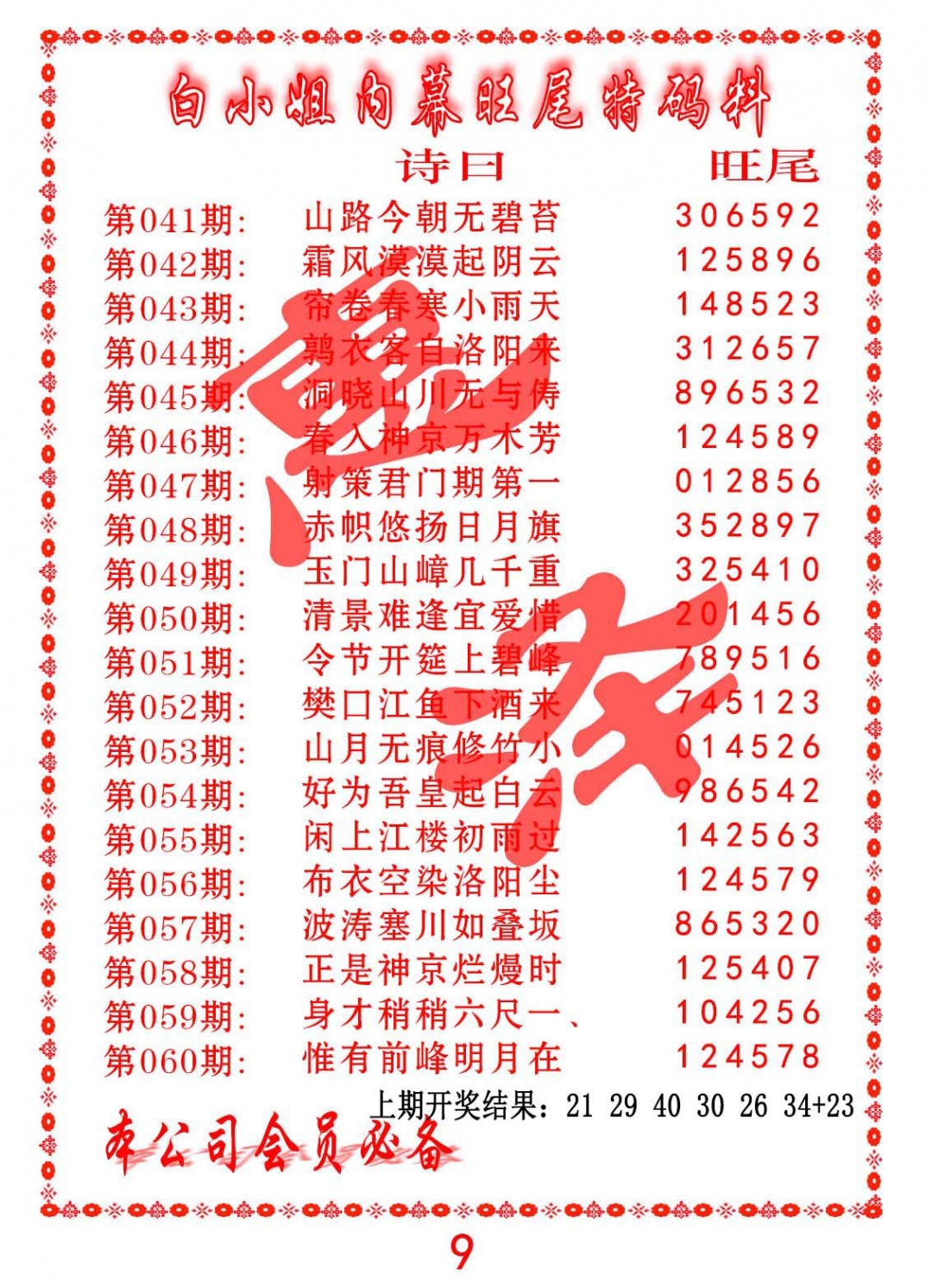 058期内幕旺尾特码料[图]