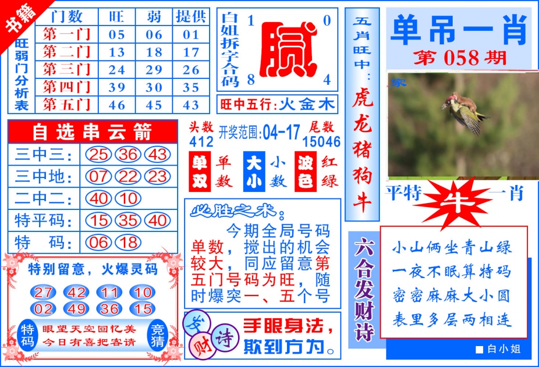 058期澳门单吊一肖[图]