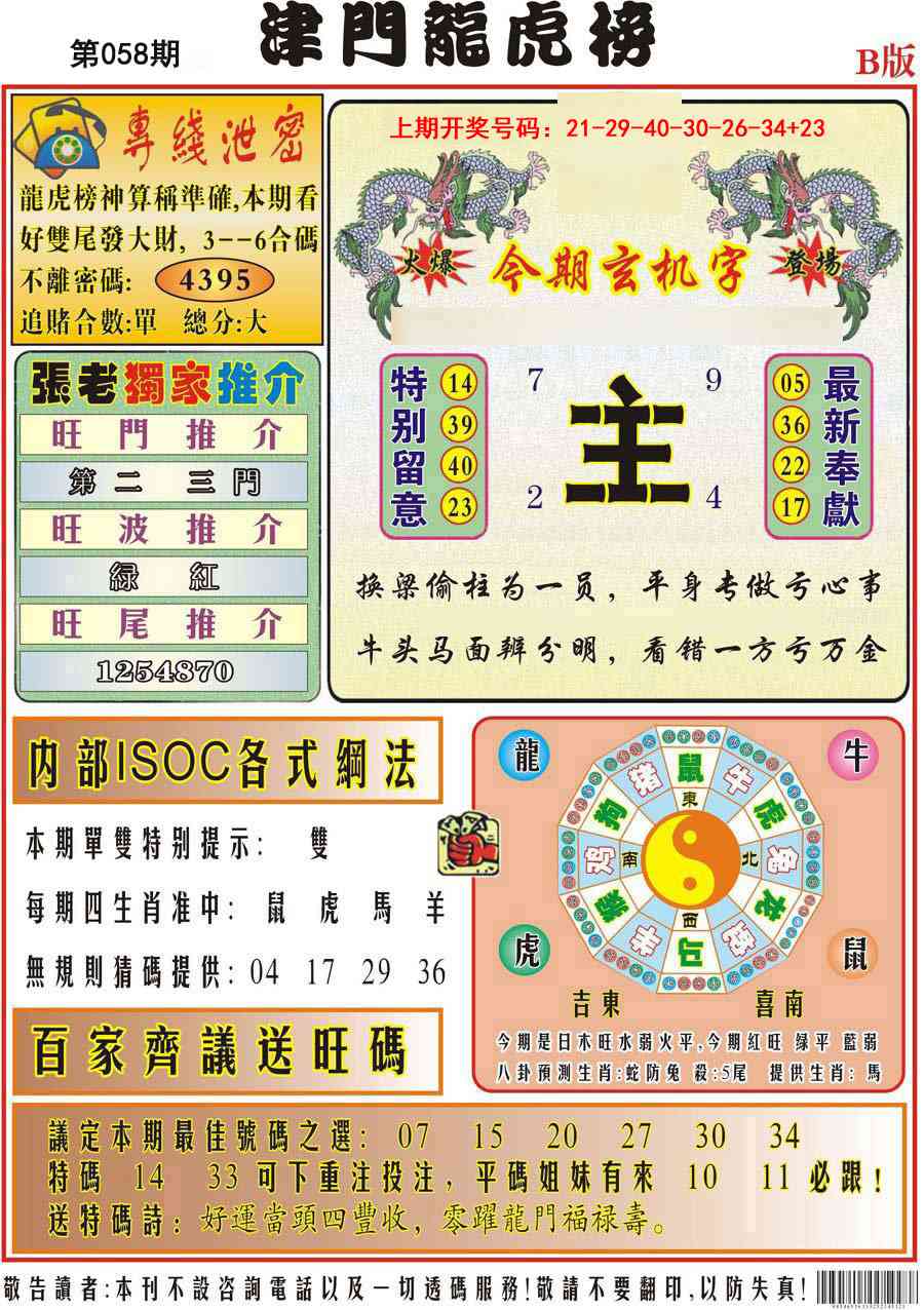 058期津门龙虎榜B[图]
